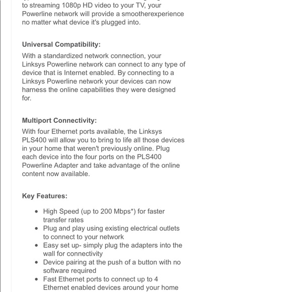 LINKSYS PLSK400 AV200 4-Port Network Adapter Kit - Picture 10 of 11